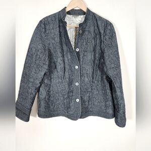J Jill Button Up Chambray Jacket  Embroidered Cotton Artsy Unique LG
